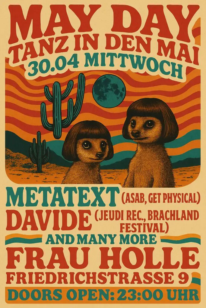Flyer für: Frau Holle - MAY DAY - Tanz in den Mai! w/ METATEXT (Get Physical), DAVIDE (JEUDI Rec., Brachland Festival) Flyer für: Frau Holle - MAY DAY - Tanz in den Mai! w/ METATEXT (Get Physical), DAVIDE (JEUDI Rec., Brachland Festival)