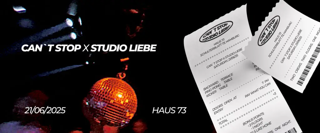 Flyer für: Haus 73 - Can't Stop x Studio Liebe No. 2 w/ A.B.U., Beccs, Bomchello, Bushfya, Peachnation Flyer für: Haus 73 - Can't Stop x Studio Liebe No. 2 w/ A.B.U., Beccs, Bomchello, Bushfya, Peachnation