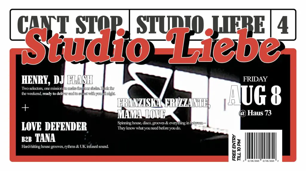 Flyer für: Haus 73 - Can't Stop x Studio Liebe No. 4 w/ DJ Flash, Franziska Frizzante, Henry, Love Defender b2b TANA, Mama Love Flyer für: Haus 73 - Can't Stop x Studio Liebe No. 4 w/ DJ Flash, Franziska Frizzante, Henry, Love Defender b2b TANA, Mama Love