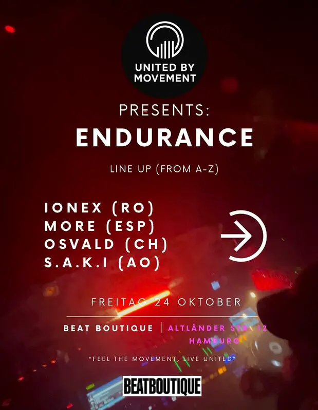 Flyer für: Beat Boutique - ENDURANCE - UNITED IN MOVEMENT Flyer für: Beat Boutique - ENDURANCE - UNITED IN MOVEMENT