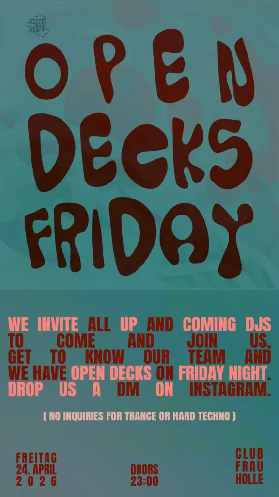 Flyer für: Frau Holle - OPEN DECKS FRIDAY w/ MORE (ESP), SOPHIE CUT, FEINKOST Flyer für: Frau Holle - OPEN DECKS FRIDAY w/ MORE (ESP), SOPHIE CUT, FEINKOST