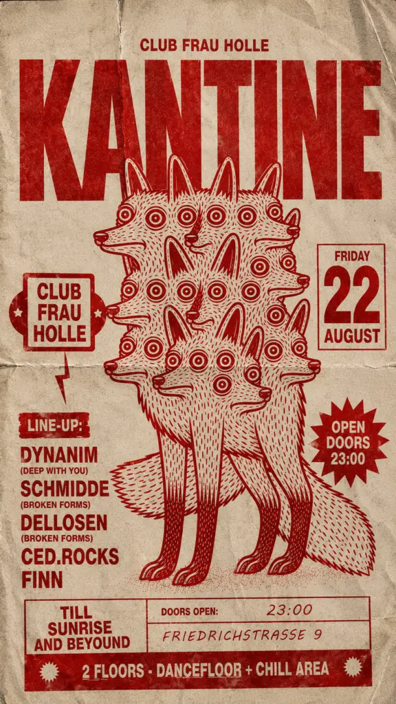 Flyer für: Frau Holle - KANTINE w/ DELLOSEN, CED.ROCKS, FINN, SCHMIDDE, DYNANIM Flyer für: Frau Holle - KANTINE w/ DELLOSEN, CED.ROCKS, FINN, SCHMIDDE, DYNANIM