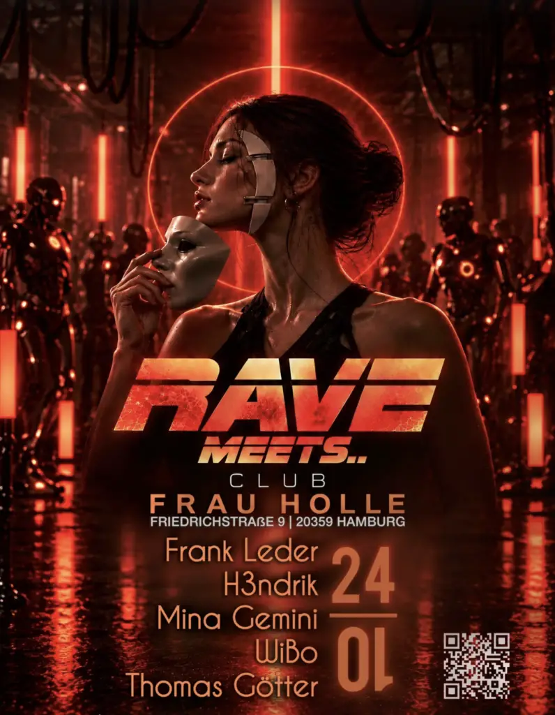 Flyer für: Frau Holle - RAVE MEETS.. w/ FRANK LEDER, H3NDRIK, MINA GEMINI, WIBO, THOMAS GÖTTER Flyer für: Frau Holle - RAVE MEETS.. w/ FRANK LEDER, H3NDRIK, MINA GEMINI, WIBO, THOMAS GÖTTER
